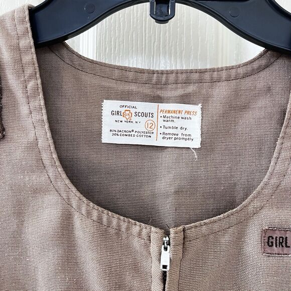 Vintage Girl Scouts Brownie Uniform Jumper Dress Front Zipper Girls Size 12 - Picture 4 of 14